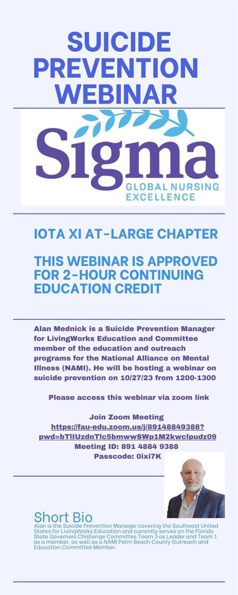 Join Zoom Meeting  https://fau-edu.zoom.us/j/89148849388?pwd=bTlIUzdnTlc5bmwwSWp1M2kwclpudz09 Meeting ID: 891 4884 9388  Passcode: 0ixi7K